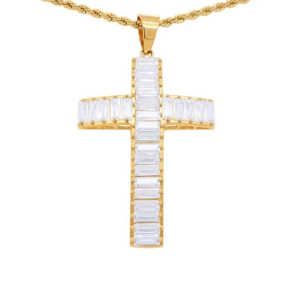Men's Stainless Steel Cross Pendant & Rope Chain